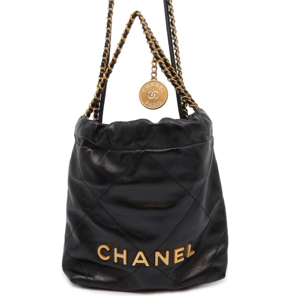 Chanel Chanel 22 HandBag Black AS3980 Shiny Calf Leather Size Mini