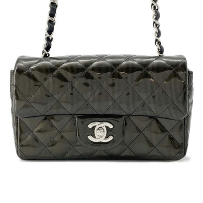 Chanel Matelasse Single Flap ChainShoulder Bag Khaki A69900 Patent Leather Size 20