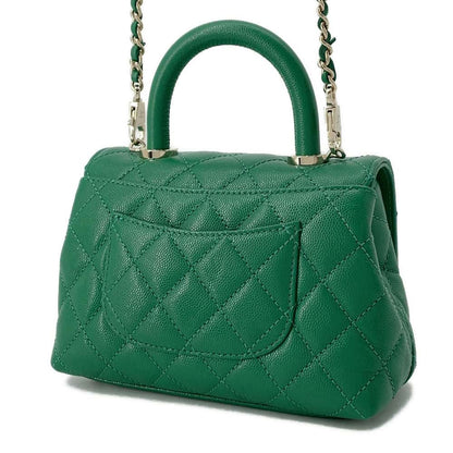 CHANEL CC Logo Top Handle Mini Flap Green AS2215 Caviar Leather Size XXS