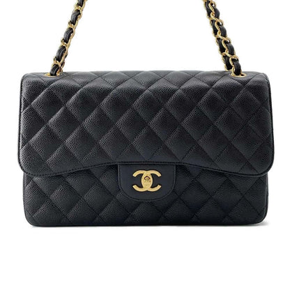 Chanel Matelasse W Flap ChainShoulder Bag Black A58600 Caviar Leather Size 30