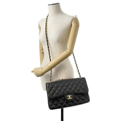 Chanel Matelasse W Flap ChainShoulder Bag Black A58600 Caviar Leather Size 30