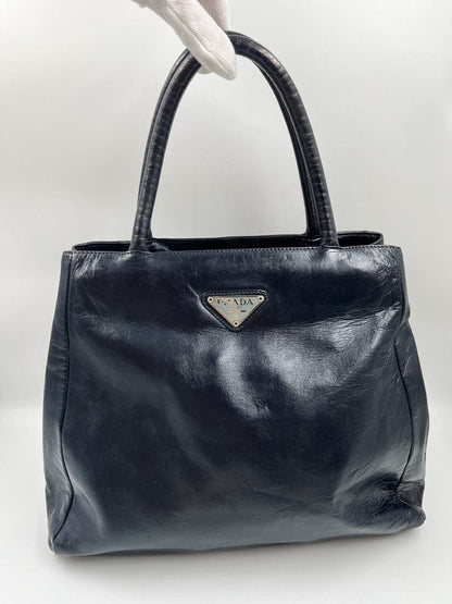 Prada Navy Leather Tote