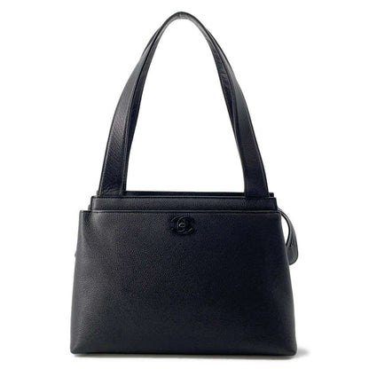 CHANEL CC Logo Shoulder Bag Black Leather
