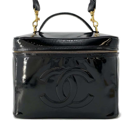 Chanel Vanity 2way Bag Black Patent Leather
