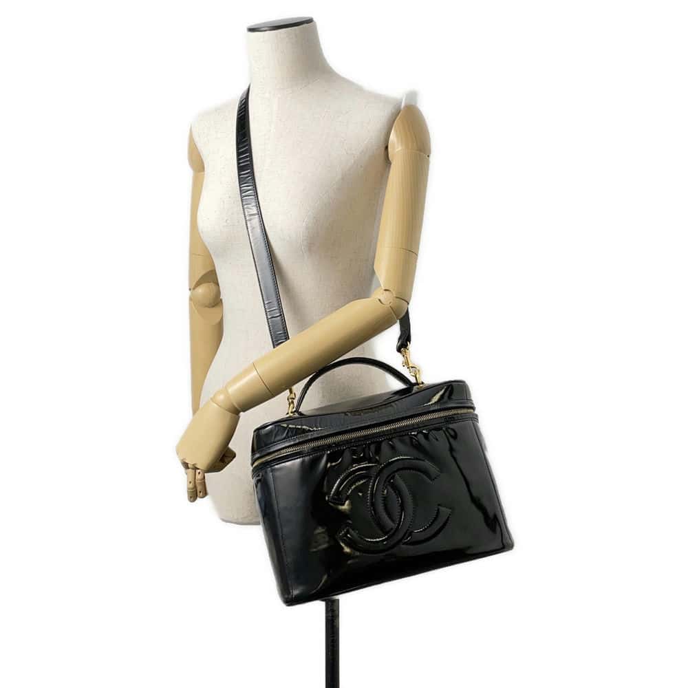 Chanel Vanity 2way Bag Black Patent Leather