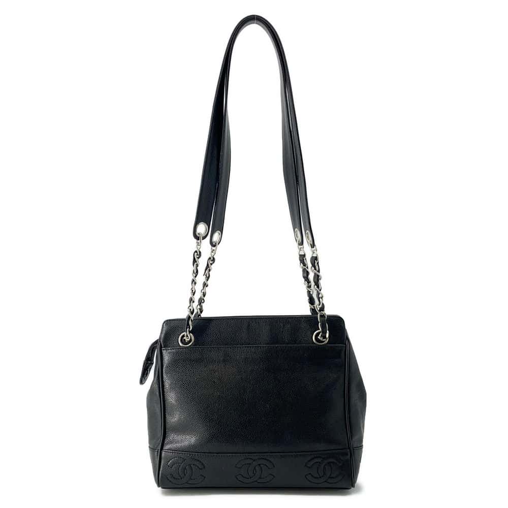CHANEL Triple Coco Chain Tote Bag Black Caviar Leather