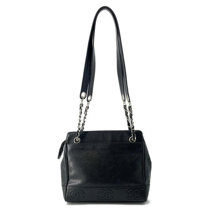 CHANEL Triple Coco Chain Tote Bag Black Caviar Leather