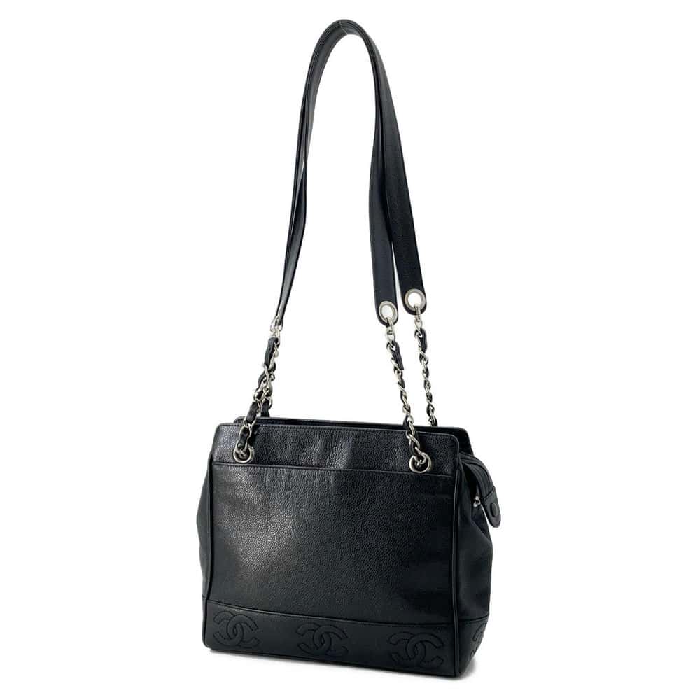 CHANEL Triple Coco Chain Tote Bag Black Caviar Leather