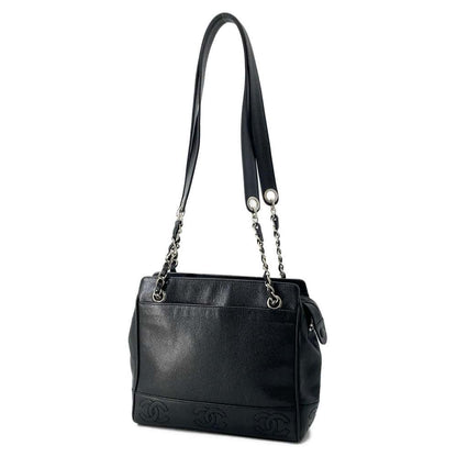 CHANEL Triple Coco Chain Tote Bag Black Caviar Leather
