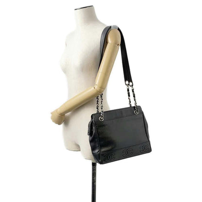 CHANEL Triple Coco Chain Tote Bag Black Caviar Leather
