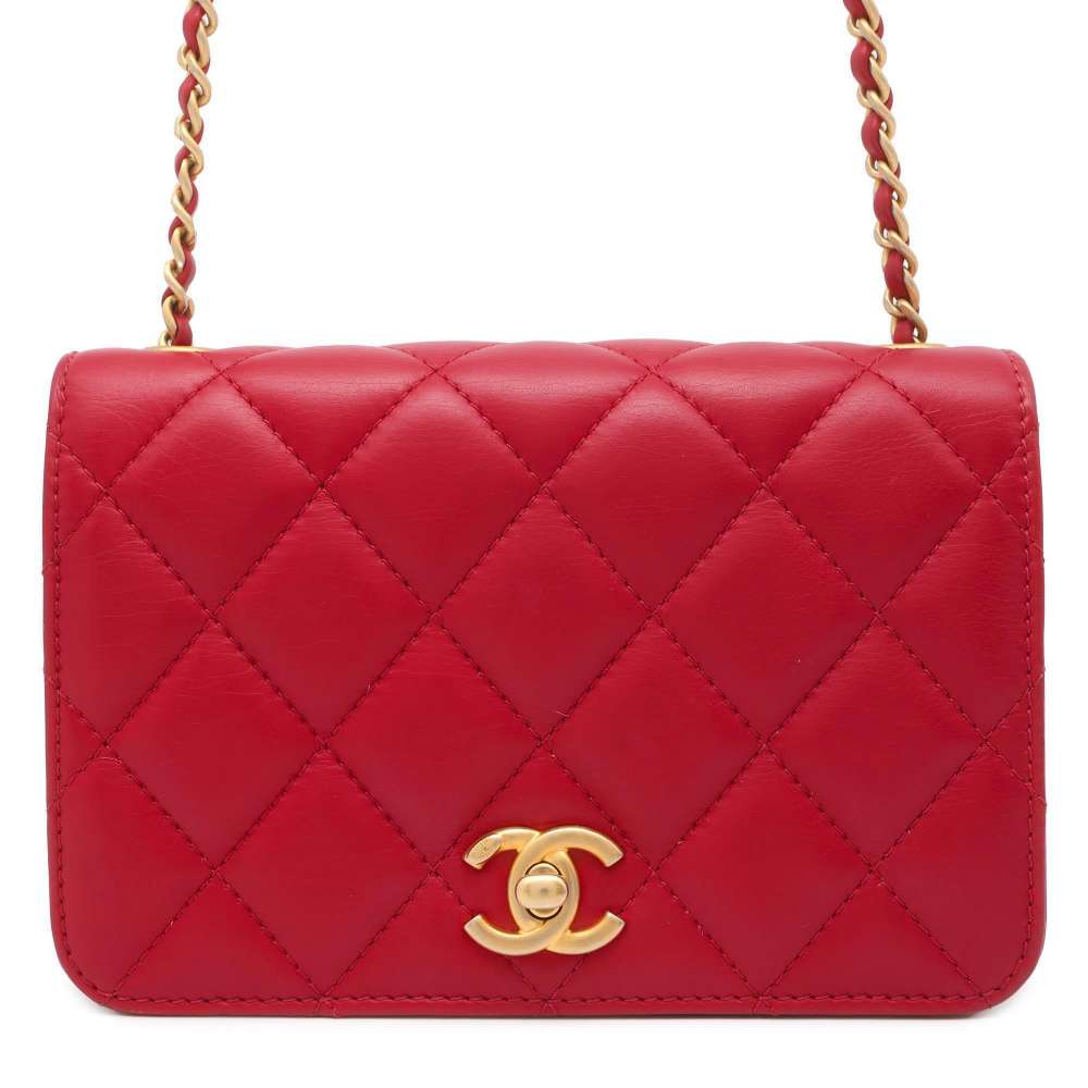 Chanel Matelasse Full Flap ChainShoulder Bag Red AS0148 Lambskin