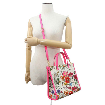 GUCCI Interlocking G Flora 2WAY Shoulder Bag White/Pink 550141 Canvas Leather