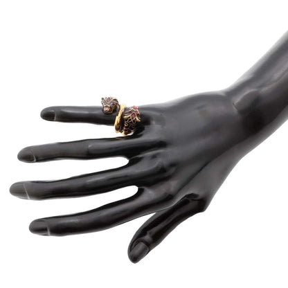 GUCCI Double Tiger Head Ring Size 10 Antique Gold 402269 Metal