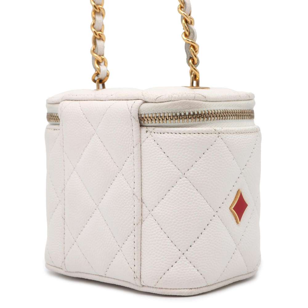 Chanel Vanity ChainShoulder Playing Cards White AP3078 Caviar Leather Size Small