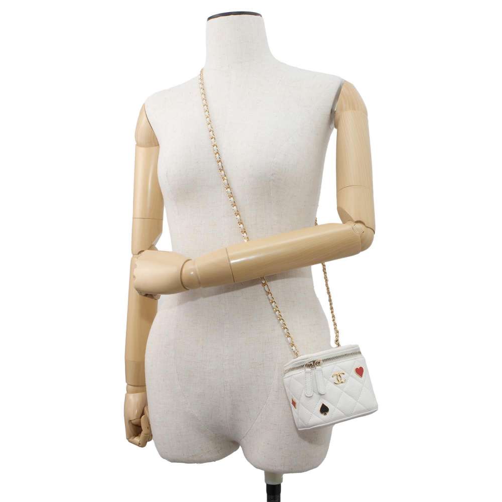 Chanel Vanity ChainShoulder Playing Cards White AP3078 Caviar Leather Size Small