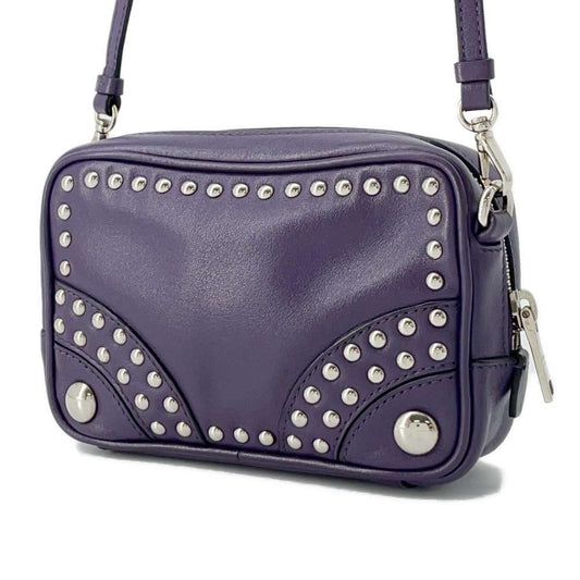 PRADA Studded Shoulder Bag Purple 1N1674 Leather