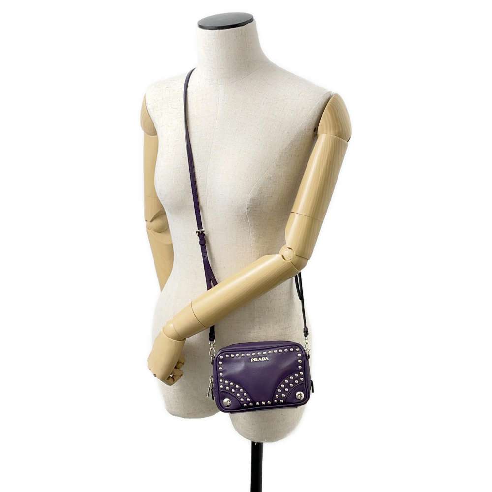 PRADA Studded Shoulder Bag Purple 1N1674 Leather