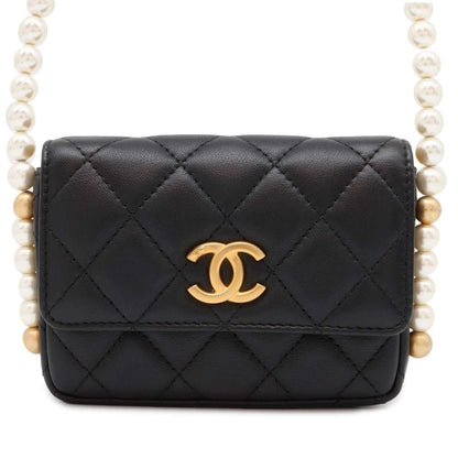 Chanel Faux Pearl Mini Shoulder Bag Black Lambskin
