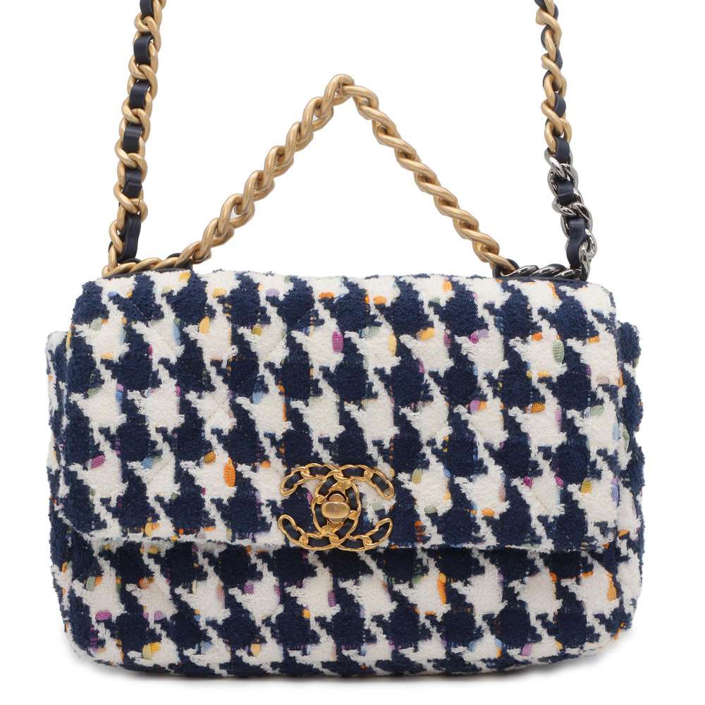 Chanel Chanel19 ChainShoulder Bag Blue/White AS1160 Tweed