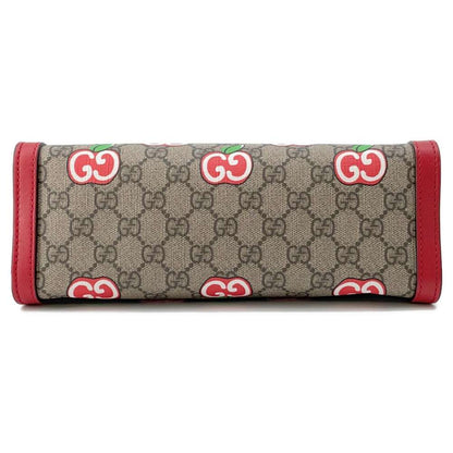 GUCCI GG Apple ChainShoulder Bag Beige/Red 498156 GG SupremeCanvas Leather