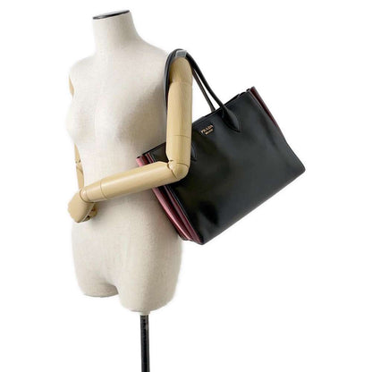 PRADA 2WAY Tote Bag Bibliotheque Black/Gray 1BG098 Leather