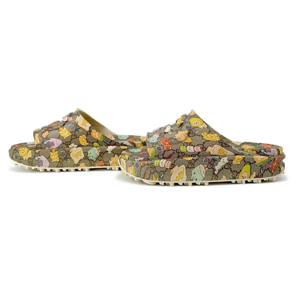 GUCCI Animal Print Sandals Beige/Multicolor 737518 Rubber Size 10