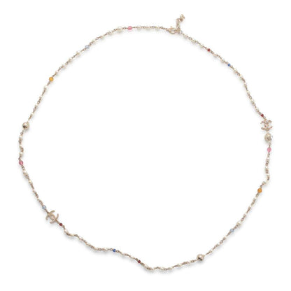 CHANEL CC Logo Faux Pearl  Necklace Champagne Gold Metal