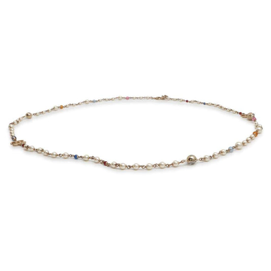 CHANEL CC Logo Faux Pearl  Necklace Champagne Gold Metal