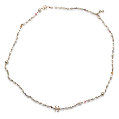 CHANEL CC Logo Faux Pearl  Necklace Champagne Gold Metal