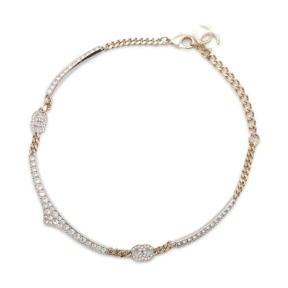 Chanel CC Logo Rhinestone 3-piece choker Silver/Gold Metal