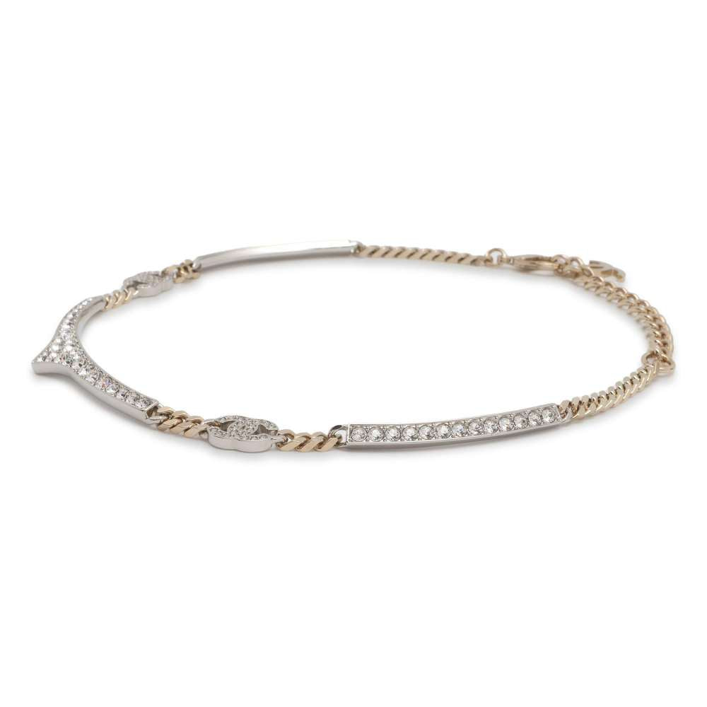 Chanel CC Logo Rhinestone 3-piece choker Silver/Gold Metal