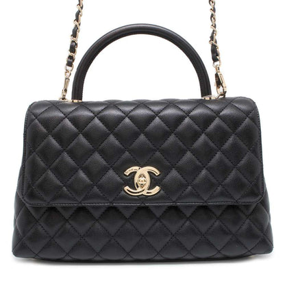 CHANEL CC Logo Top Handle 2WAY Chain Shoulder Bag Black A92991 Caviar Leather Size Large