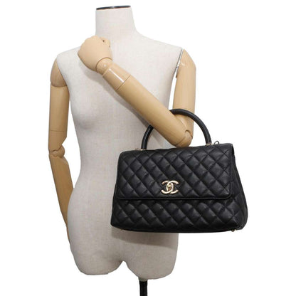CHANEL CC Logo Top Handle 2WAY Chain Shoulder Bag Black A92991 Caviar Leather Size Large