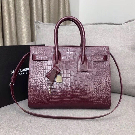 YSSL Sac De Jour Small In Embossed Crocodile Burgundy For Women 12.5in/32cm YSL 