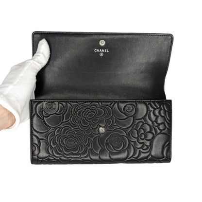 Chanel Camellia Embossed Large Flap Clutch Wallet with Card Insert