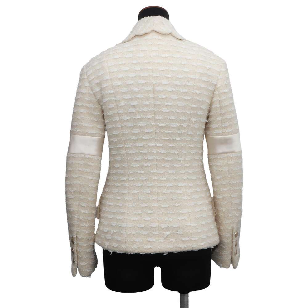 Chanel Scalloped Tweed Jacket Size 34 Beige P65277 Wool 49% Polyamide38% Silk13%