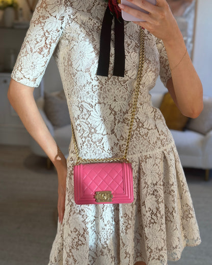 Chanel Punch Pink Mini Boy Bag in Lambskin Leather with Gold Hardware