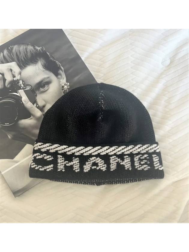 Lettering Logo Cashmere Beanie Black Chanel
