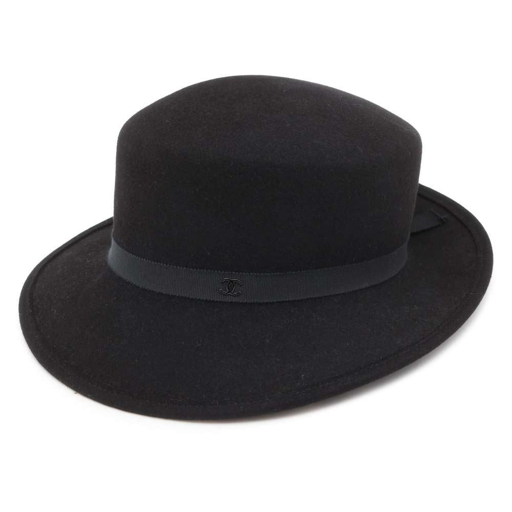 Chanel Hat Ribbon Size M Black Rabbit100%