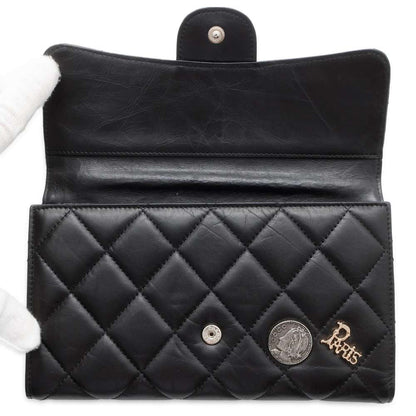 CHANEL Matelasse IconBag Charm Long Wallet Black Lambskin