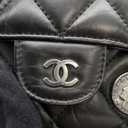 CHANEL Matelasse IconBag Charm Long Wallet Black Lambskin