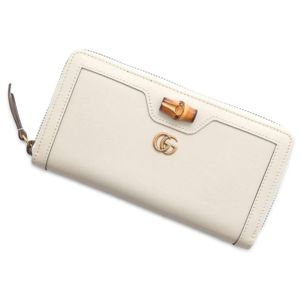 GUCCI Diana Round Zip Long Wallet Ivory 658634 Leather/Bamboo