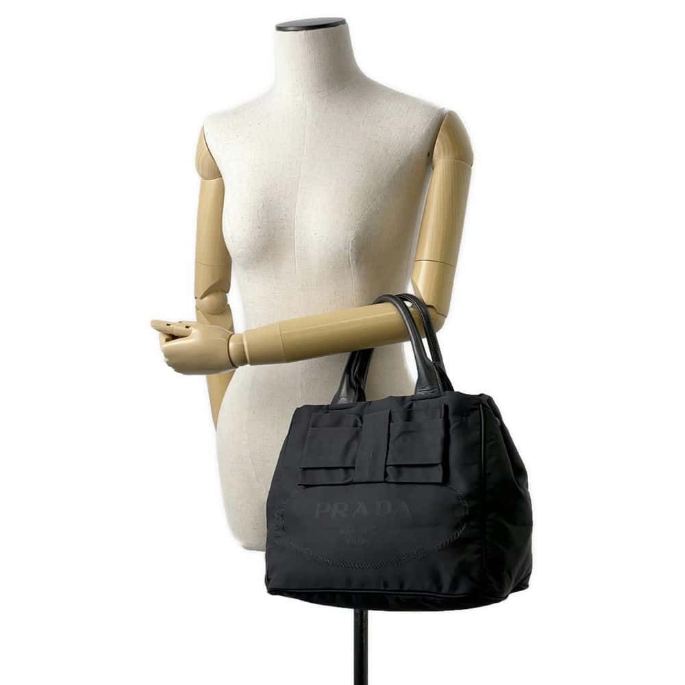 PRADA Ribbon 2WAY Tote Bag Black 1BG027 Nylon