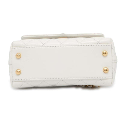Chanel top handle chain shoulder Bag White AS2215 Calf Leather Size XXS