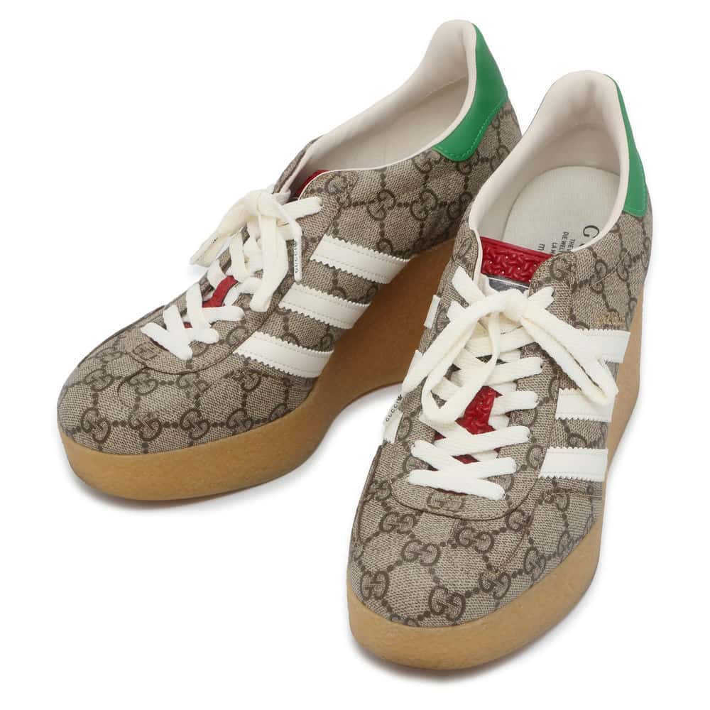 GUCCI Adidas Gazelle Wedge Sole Brown/Green/White 725655 PVC Leather Size 39