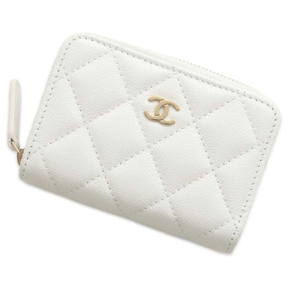 Chanel Matelasse Classic Zip Coin Purse White AP0216 Caviar Leather