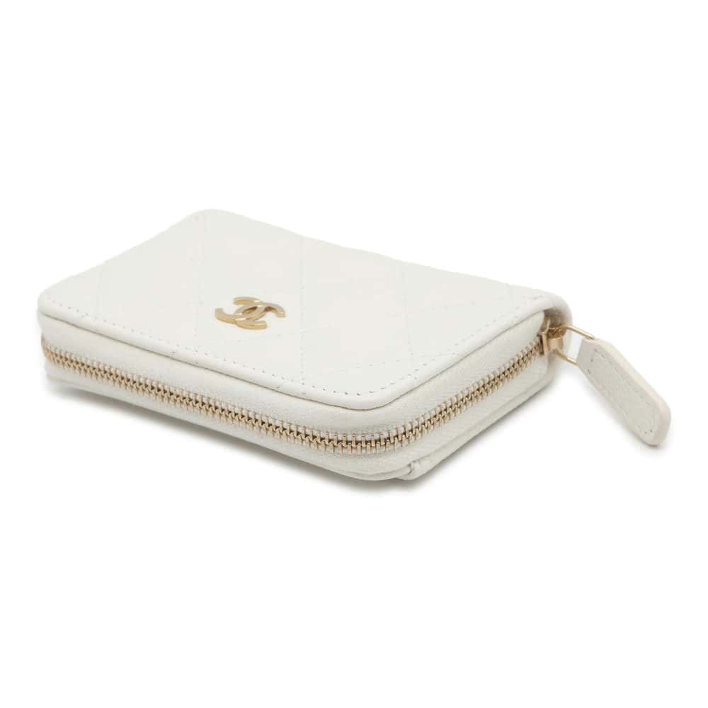 Chanel Matelasse Classic Zip Coin Purse White AP0216 Caviar Leather