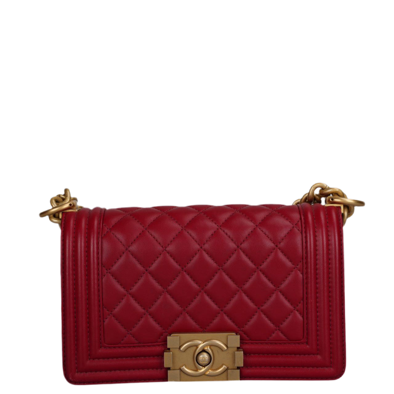 Chanel Quilted red Small Le Boy bag in Lambskin with Gold Hardware