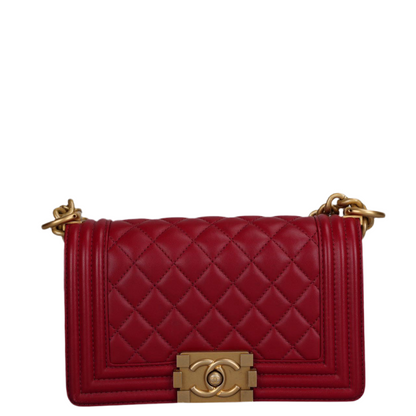 Chanel Quilted red Small Le Boy bag in Lambskin with Gold Hardware