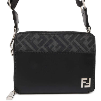 FENDI Zucca Organizer Shoulder Bag Black/Gray 7M0357 PVC Coated Canvas Leather